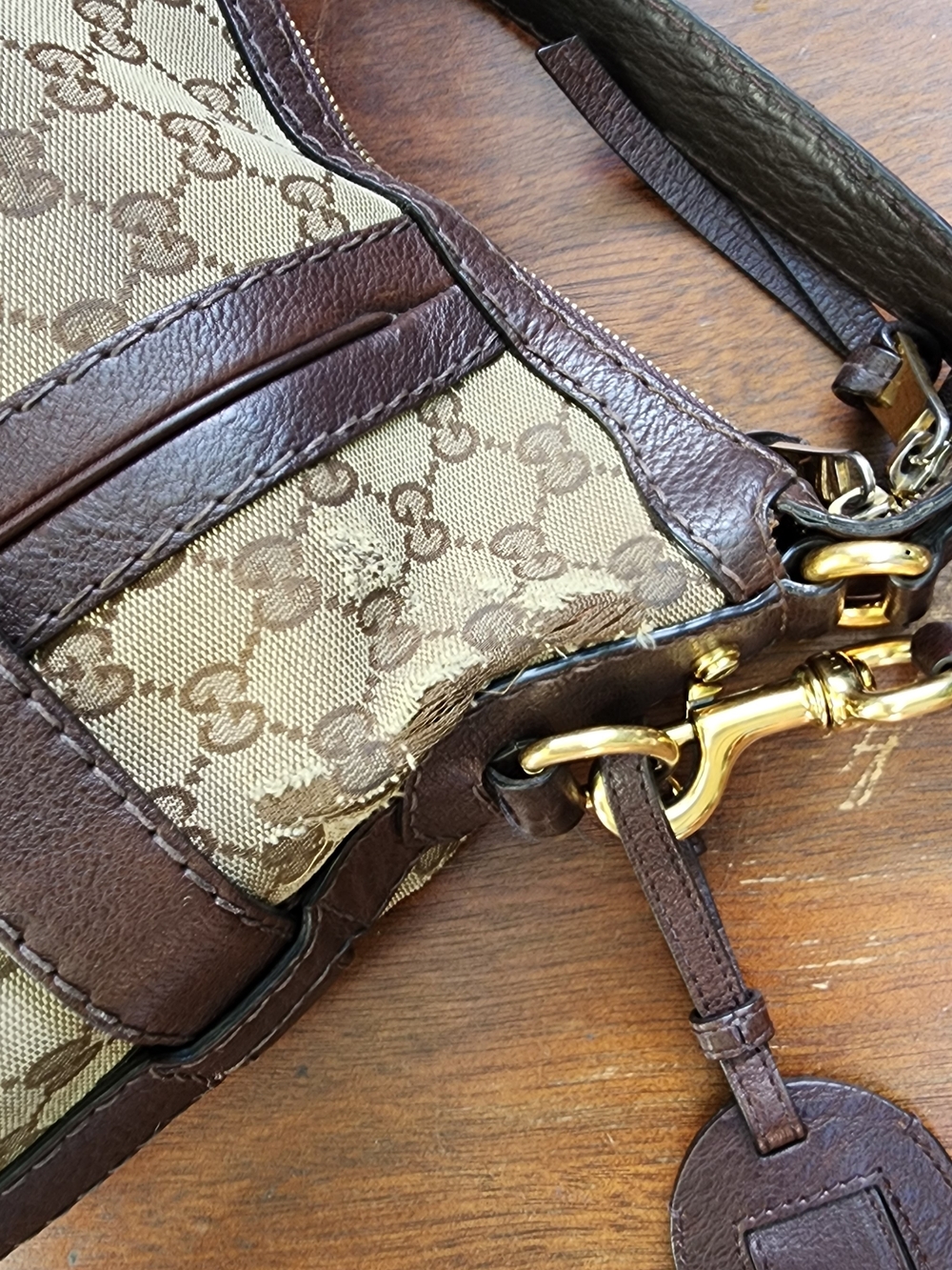 Gucci Brown GG Canvas Medium Running Hobo Bag Gold Hardware 247185 - Picture 13 of 16